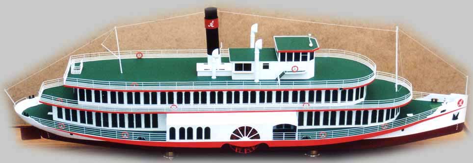 Raddampfschiff historisches Schiffsmodell Seitenansicht
